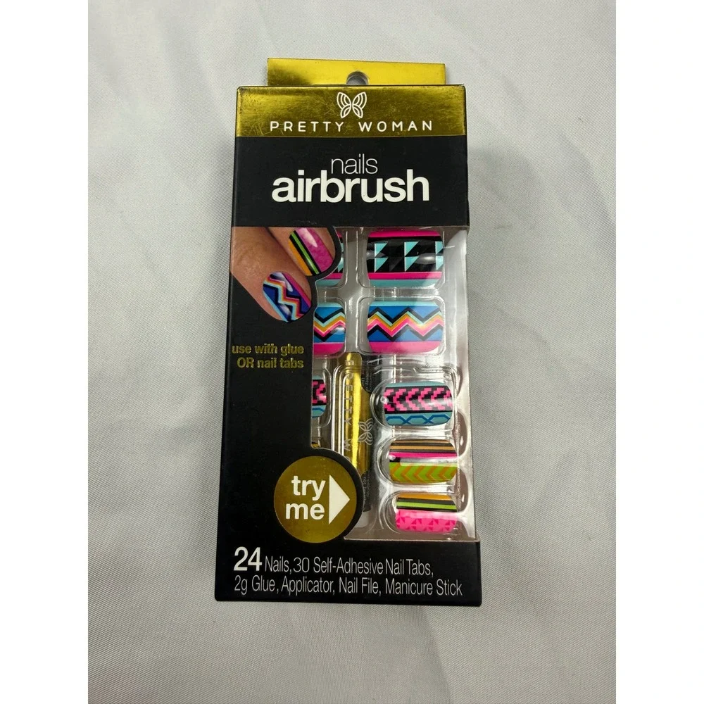 Pretty Woman Airbrush Press On Nails Colorful Geometric Y2K Festival Nail Set‎